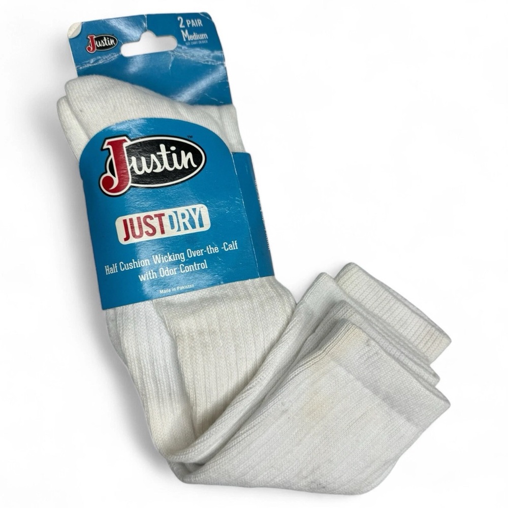 Justin Just Dry Boot Socks Size M White 2 Pairs Half‎ Cushion NWT